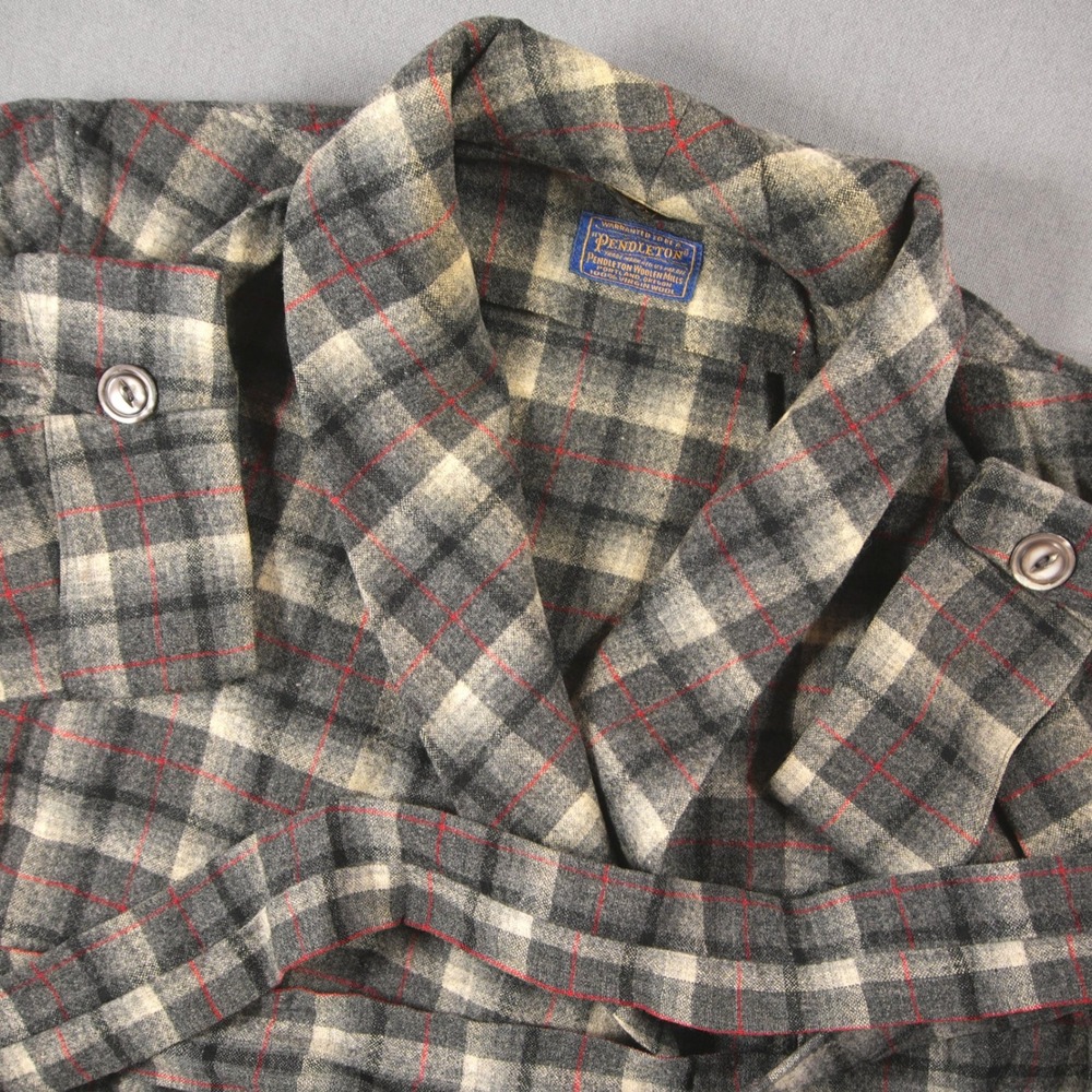 Vintage 50s Pendleton Wool Robe Mens L Plaid Tartan Shawl Collar Belt USA Made